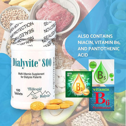 Hillestad Labs Dialyvite 800 Multi-Vitamin Supplement for Dialysis Patients, 100 Tablets, Yellow, Original
