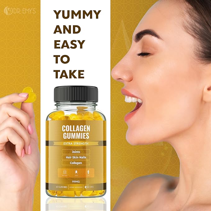 Dr. Emy's Collagen Gummies Gummy Vitamin for Women & Men, Hair, Skin, Nails, Joint Supplement. Anti-Aging Collagen Gummy Supplements. Strengthen Hair, Skin and Nails. Gelatin-Free. 60 ct Each. (3)
