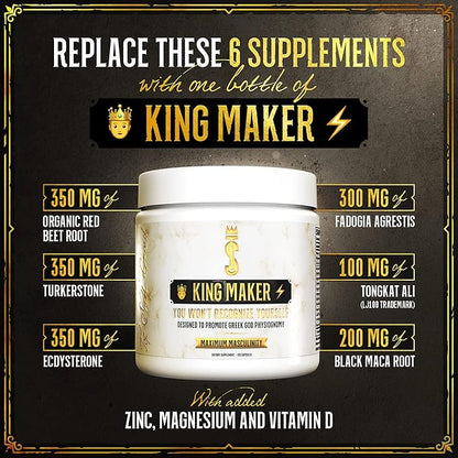 King Maker, 13-in-1 Anabolic Supplement for Men to Increase Stamina, Lean Muscle Growth & Recovery, N.O. Booster with Tongkat Ali (LJ100), 120 Capsules
