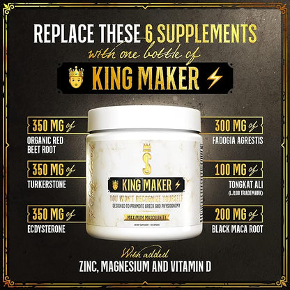 King Maker, 13-in-1 Anabolic Supplement for Men to Increase Stamina, Lean Muscle Growth & Recovery, N.O. Booster with Tongkat Ali (LJ100), 120 Capsules
