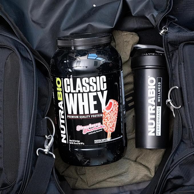 NutraBio Classic Whey Protein Powder Supplement - 25g of Protein Per Scoop - Full-Spectrum Amino Acid Profile with No Fillers, Artificial Colors, or Preservatives - Strawberry Shortcake, 2 Pounds