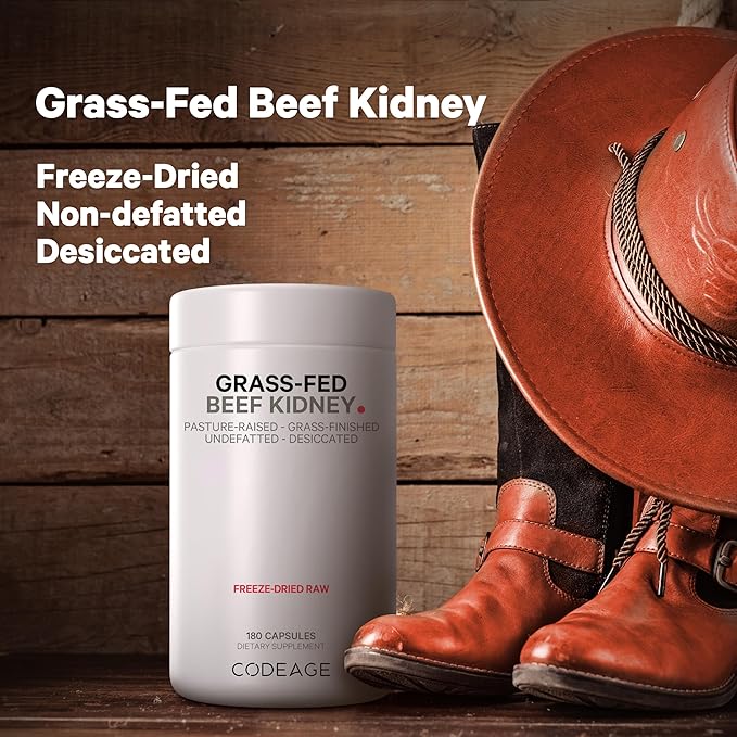 Codeage Grass Fed Beef Kidney Supplement - Freeze Dried, Non-Defatted, Desiccated Beef Kidney Glandulars Nutrition Bovine Pills – Pasture Raised Beef Vitamins for Kidney - Non-GMO -180 Capsules