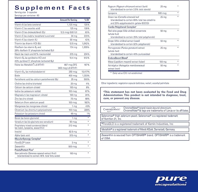 Pure Encapsulations Men's Nutrients - Multivitamin Mineral Supplement to Support Energy, Endurance & Stamina in Men Over 40* - with Vitamin D, Vitamin C & Trace Minerals - 180 Capsules