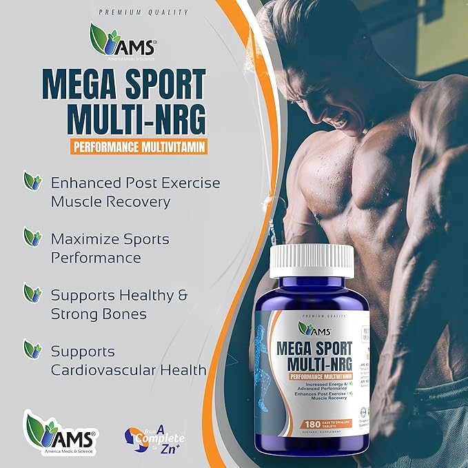America Medic and Science Mega-Sport - Performance Multivitamin - Complete Wellness Support with Amino Acids, Vitamins, Minerals, Beta Alanine, & L-Carnitine L-Tartrate - Energy and Muscle Recovery