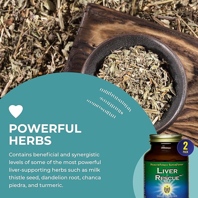 HealthForce SuperFoods Liver Rescue - Natural Liver Cleanse - Liver Health Formula with Milk Thistle & Dandelion Root - Gluten-Free & Vegan - 120 Capsules (Pack of 2)