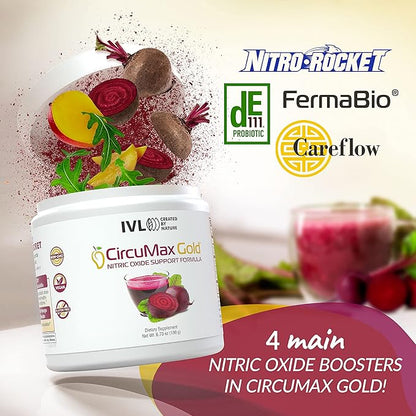 IVL - CircuMax Gold - Nitric Oxide Supplement Powder Boost - Organic Beets - Beetroot Powder Supplement - Careflow Mango Powder and Nitro Rocket - Workout Energy Level (6.70 oz - 30 Servings)