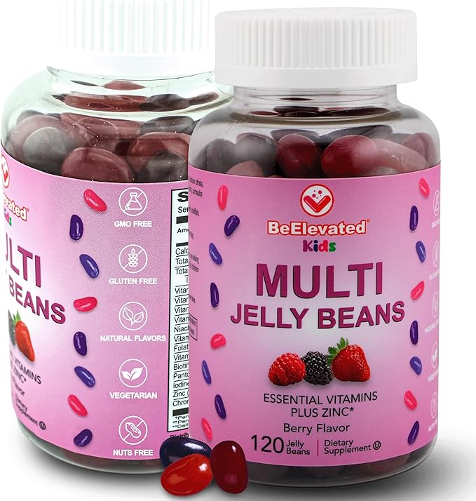 Multivitamin Jelly Beans - Chewable Vitamins Gummies with Zinc for Kids - Immune Support Vitamin Supplements - Vegetarian Multivitamins Gummy Supplement for Childrens - 120 Berry Beans