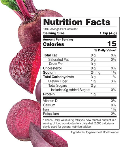 Pure Beet Root Powder Organic - Nitric Oxide Circulation Superfood, Supports Blood Flow & Heart Health - Increase Stamina & Natural Energy, 30+ Servings (1 LB Bag)