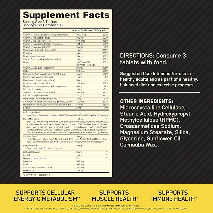 Optimum Nutrition Opti-Men Daily Multivitamin for Men, Immune Support Supplement with Amino Acids, 80 Day Supply, 240 Count, (Packaging May Vary)
