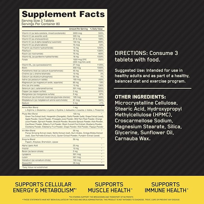 Optimum Nutrition Opti-Men Daily Multivitamin for Men, Immune Support Supplement with Amino Acids, 80 Day Supply, 240 Count, (Packaging May Vary)