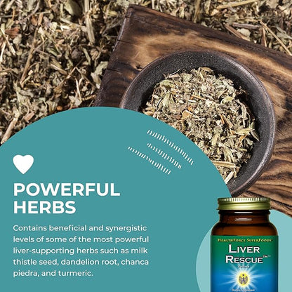 HealthForce SuperFoods Liver Rescue - Natural Liver Cleanse - Liver Health Formula with Milk Thistle & Dandelion Root - Gluten-Free & Vegan - 60 Capsules