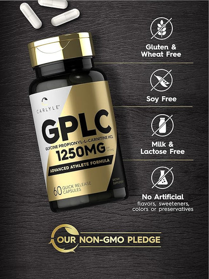 Carlyle GPLC Glycine Propionyl-L-Carnitine HCL Supplement | 1250mg | 60 Capsules | Advanced Athlete Formula | Non-GMO, Gluten Free
