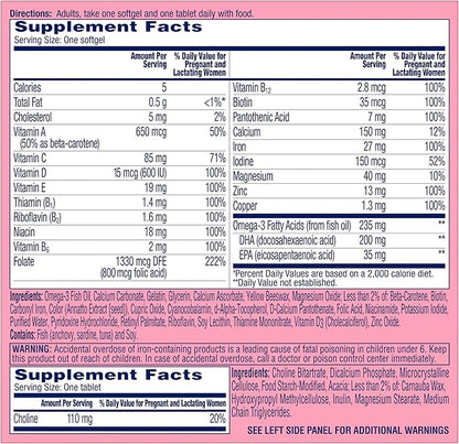 One A Day Womens Prenatal Advanced Complete Multivitamin with Brain Support* with Choline, Folic Acid, Omega-3 DHA & Iron for Pre, During and Post Pregnancy, 30+30 Count (60 Total Set)