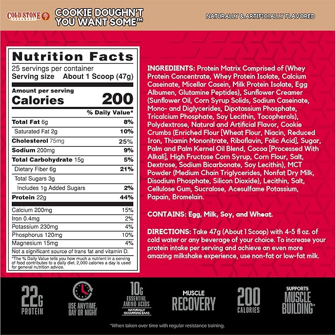 BSN Syntha-6 Whey Protein Powder, Cold Stone Creamery- Cookie Doughn't You Want Some, Micellar Casein, Milk Protein Isolate Powder, 25 Servings