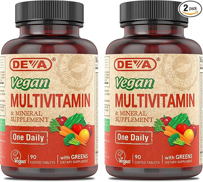 DEVA Vegan Multivitamin & Mineral Supplement - Vegan Formula with Green Whole Foods, Veggies, and Herbs - High Potency - Manufactured in USA and 100% Vegan - 90 Count (Pack of 2)