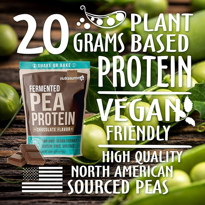 Pea Protein Powder, Chocolate Vegan Protein Powder, 100% Plant Based Protein Powder, No Artificial Sweeteners, Non GMO, Gluten Free & Soy Free, 2.11 LB Protein Powder