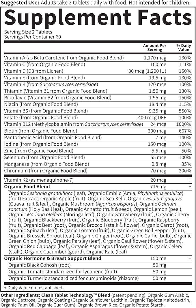 Garden of Life Organics Vitamins for Women 40 Plus - 120 Tablets, Womens Multi 40 Plus, Vegan Vitamins for Women Over 40, Hormone & Breast Health Support Blend, Whole Food Womens Multivitamin