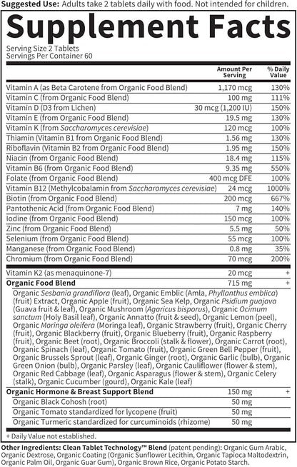 Garden of Life Organics Vitamins for Women 40 Plus - 120 Tablets, Womens Multi 40 Plus, Vegan Vitamins for Women Over 40, Hormone & Breast Health Support Blend, Whole Food Womens Multivitamin