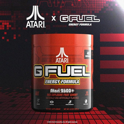 G Fuel Atari 2600+™ Energy Drink Powder, Pre Workout Caffeine Powder, Energy Powder Drink Mix for Gaming, Sugar Free Focus Amino, Vitamin + Antioxidants, 9.9oz (Red Explosive Fruit Gummy, 40 Servings)