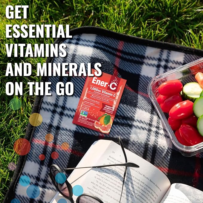 Ener-C Tangerine Grapefruit Multivitamin Drink Mix Powder Vitamin C 1000mg & Electrolytes - Real Fruit Juice Natural Energy & Immune Support for Women & Men - Non-GMO Vegan & Gluten Free - 30 Count