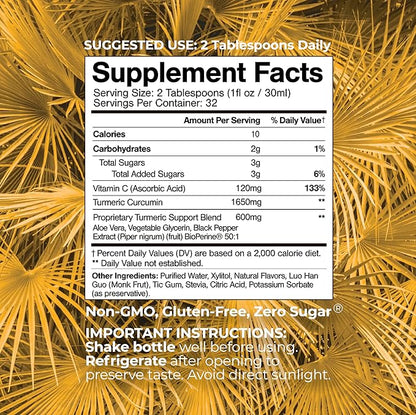 Tropical Oasis Liquid Turmeric Curcumin w/Bioperine - 1650mg Maximum Strength Turmeric Supplement with Black Pepper & Vitamin C - 98% Absorption Rate - 32oz