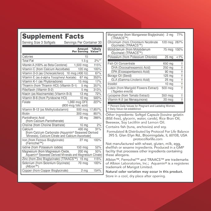 Protocol Pre-Natal Multivitamin with DHA - 250 mg DHA - for Pregnancy & Lactation Support* - with DHA, Calcium, Copper, B12 & Vitamin C - Halal & Dairy Free - 90 Softgels