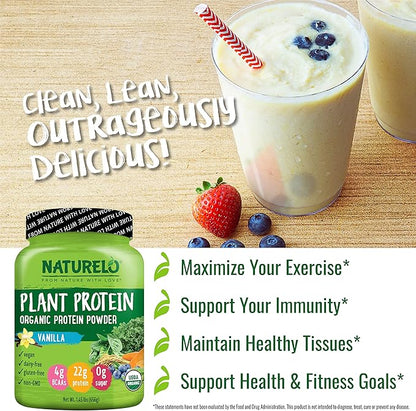 NATURELO Plant Protein Powder, Vanilla, 22g Protein - Non-GMO, Vegan, No Gluten, Dairy, or Soy - No Artificial Flavors, Synthetic Coloring, Preservatives, or Additives - 20 Servings
