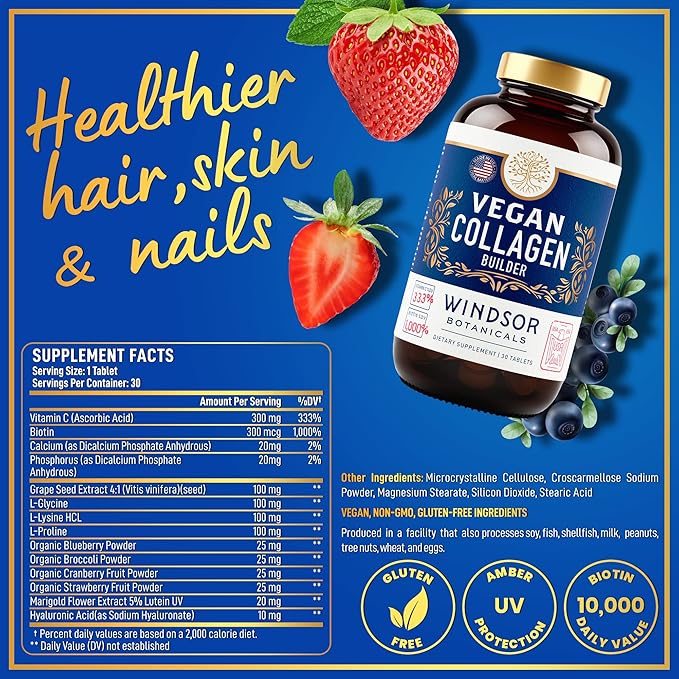 Plant-Based Collagen Booster - Vegan Collagen Supplements for Women and Men Smooth Wrinkles, Strengthen Skin, Hair, Nails, and Joints - 2-Pack - 60 Non-GMO, Gluten-Free Vegetarian Collagen Pills