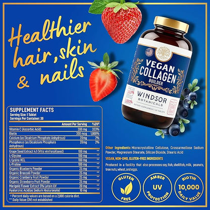 Plant-Based Collagen Booster - Vegan Collagen Supplements for Women and Men Smooth Wrinkles, Strengthen Skin, Hair, Nails, and Joints - 2-Pack - 60 Non-GMO, Gluten-Free Vegetarian Collagen Pills