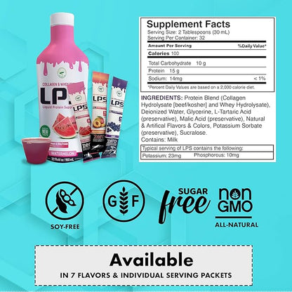 Nutritional Designs LPS Liquid Collagen& Whey Protein Supplement - Non-GMO Drink, Sugar-Free - Promotes Healthy Skin & Hair for Men & Women, Neutral, Single Serve (50 Packets)