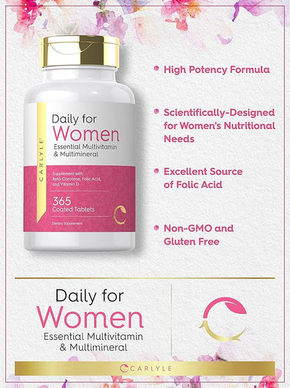 Carlyle Women's Daily Multivitamin | 365 Tablets | Vitamin and Mineral Supplement | Non-GMO, Gluten Free Pills