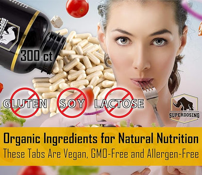 Fast Acting, Organic Acacia Senegal Fiber Capsules 300pk. Natural Soluble Fiber Supplement Pill. Vegan Prebiotic Capsules.