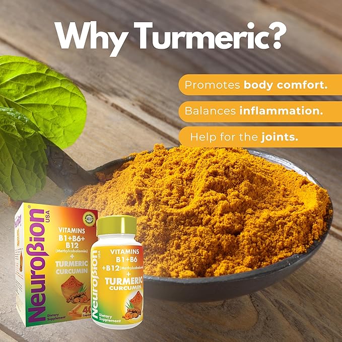 Neurobion Turmeric Curcumin 650 mg Herbal Supplement for Antioxidant Support, High Absorption Ultra Potent Turmeric Supplement Multivitamins Complex with B12, 40 Capsules