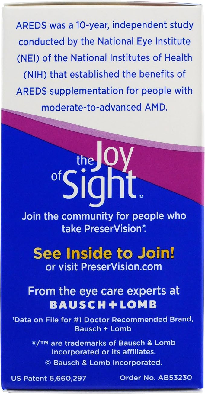 PreserVision Eye Vitamin & Mineral Supplement, from Bausch + Lomb, 120 Count (Pack of 1) Packaging may vary