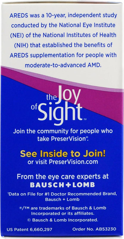 PreserVision Eye Vitamin & Mineral Supplement, from Bausch + Lomb, 120 Count (Pack of 1) Packaging may vary