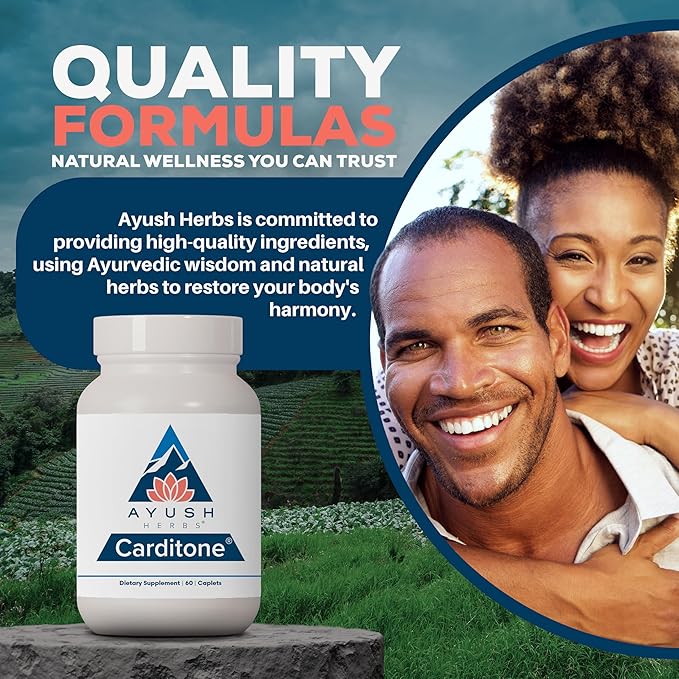 Ayush Herbs Carditone - Natural Heart Health Supplement for Women & Men, BP Formula, Holistic Heart Support with Rauwolfia, Arjuna, Calcium, and Magnesium - 60 Vegetarian Caplets (1 Count)
