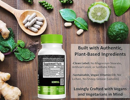 SOLID ROOTS Vegan Vitamin D3 + K2 +B12 for Bones, Heart, Skin, Teeth Plant-Based Multivitamin Essentials