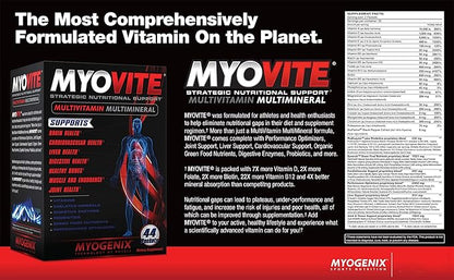 Myogenix Myovite Multivitamins for Athletes - High Performance Vitamins For Men and Women Athletes, Easy-to-Swallow Daily Vitamins (44 Packets/Box)