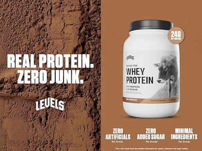 Levels Grass Fed Whey Protein Powder, No Artificials, 24G of Protein, Pure Chocolate, 2LB