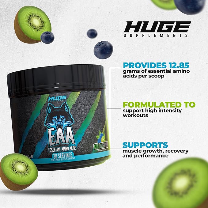 Huge EAA Supplement, Highest Dosed Essential Amino Acids Powder, 12.85g EAAs & 8g BCAAs Per Serving, Maximize Muscle Growth, Recovery & Performance (Kiwi Blueberry, 17.73 Oz.)