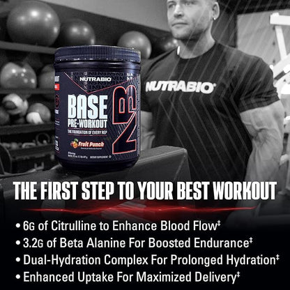 NutraBio Base Pre-Workout Sports Nutrition Powder - Sustained Energy, Mental Focus, Endurance, Hydration - Preworkout for Men and Women - Increase Energy- 30 Servings - Blue Raspberry
