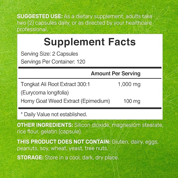 Deal Supplement Tongkat Ali Extract 300:1 with Horny Goat Weed 1,100mg, 240 Capsules – Indonesian Longjack Eurycoma Longifolia Root – Extra Strength Herbal Supplement for Energy
