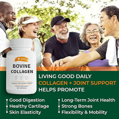 SIRUNES Bovine Collagen Supplements for Men and Women I Hydrolyzed Grass Fed Bovine Collagen Peptides Dietary Supplement for Joint, Nerve & Bone Support - Non-GMO, Anti-Aging - 100 Capsules