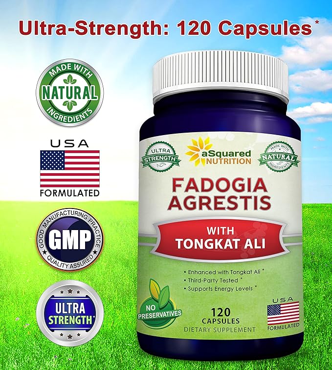 aSquared Nutrition Fadogia Agrestis 1000mg & Tongkat Ali 400mg - 120 Capsules - Fadogia Agrestis Extract Supplement and Powder Complex Pills