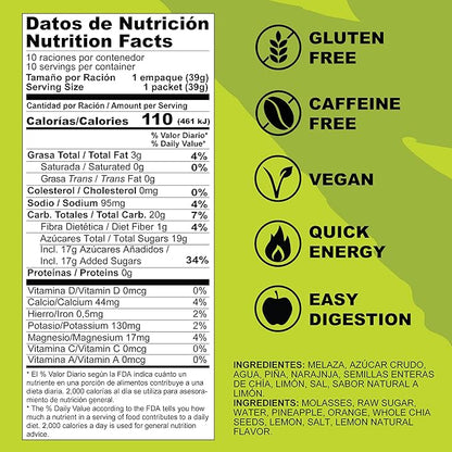 MOUK Energy Workout & Sports Nutrition Energy Gel - Lemon Flavor All Natural with Whole Chia Seeds | Easy Digestion, Vegan, Gluten Free, Essential Electrolyte | 1.38 Ounce (Pack of 10)