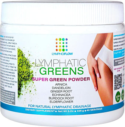 Lymphatic Greens: Superfood Powder Supplement, Vegan Greens Powder Supports Lymphatic System Health, Post Surgery Recovery for Liposuction, BBL & Lipedema, Body Detox, 8 OZ