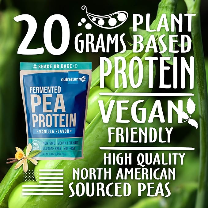Pea Protein Powder, Vanilla Vegan Protein Powder, 100% Plant Based Protein Powder, No Artificial Sweeteners, Non-GMO, Gluten Free & Soy Free, 2 LB Protein Powder No Bloating