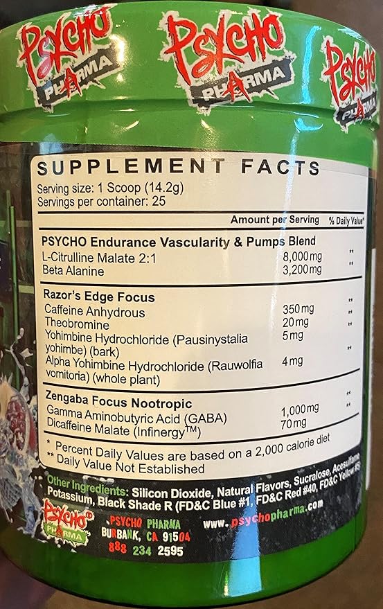 Psycho Pharma Strongest High Stim Preworkout Powder - Edge of Insanity - Most Intense Pre Workout Supplement for Pumps, Strength, Energy and Feel Good Focus. Rivals Famous PWOs of The Past