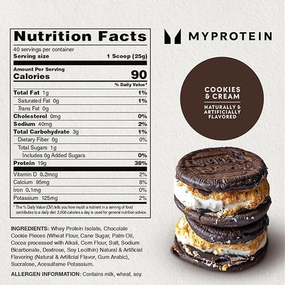 Myprotein Impact Whey Isolate Protein, Cookies & Cream 2.2 Pound (Pack of 1)