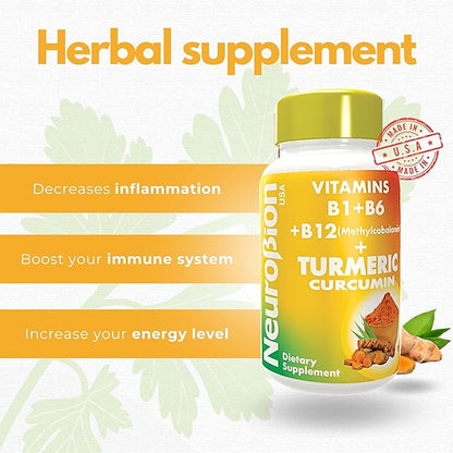 Neurobion Turmeric Curcumin 650 mg Herbal Supplement for Antioxidant Support, High Absorption Ultra Potent Turmeric Supplement Multivitamins Complex with B12, 40 Capsules